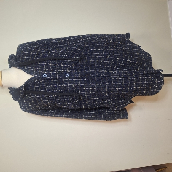 Faith Connexion Tweed oversized hooded shirt black/navy unisex SZ M - Picture 16 of 16